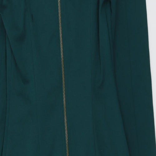 Love 21 Womens Green Polyester A-Line Size M V-Neck Zip