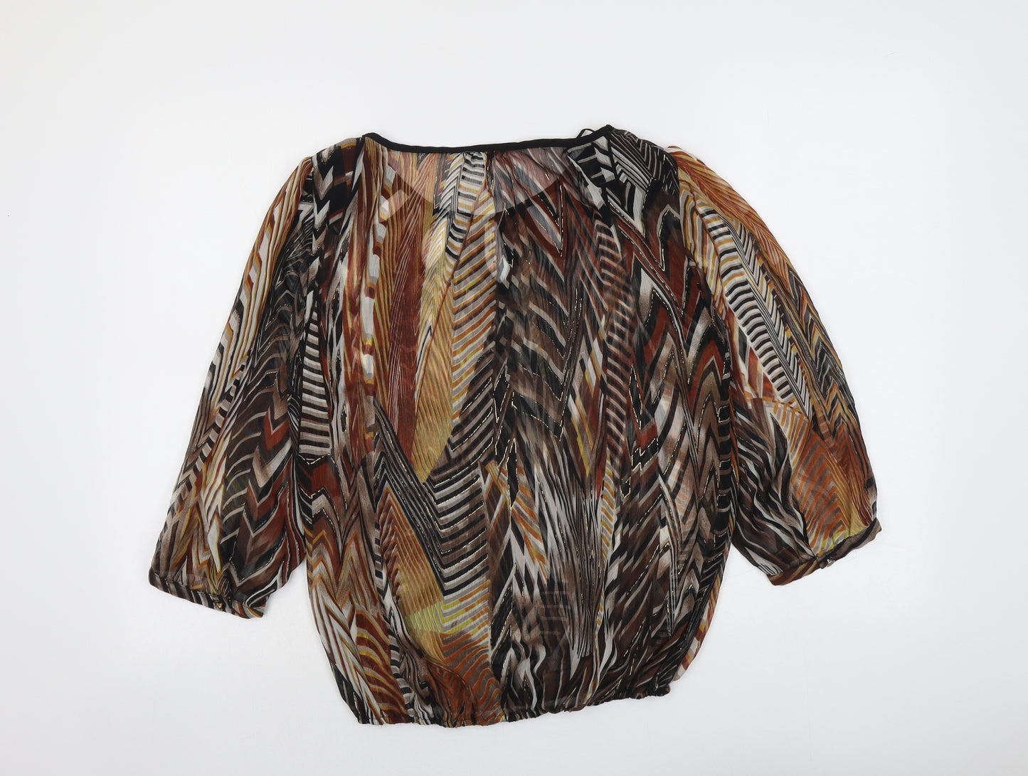 M&Co Womens Brown Geometric Polyester Basic Blouse Size 12 Round Neck