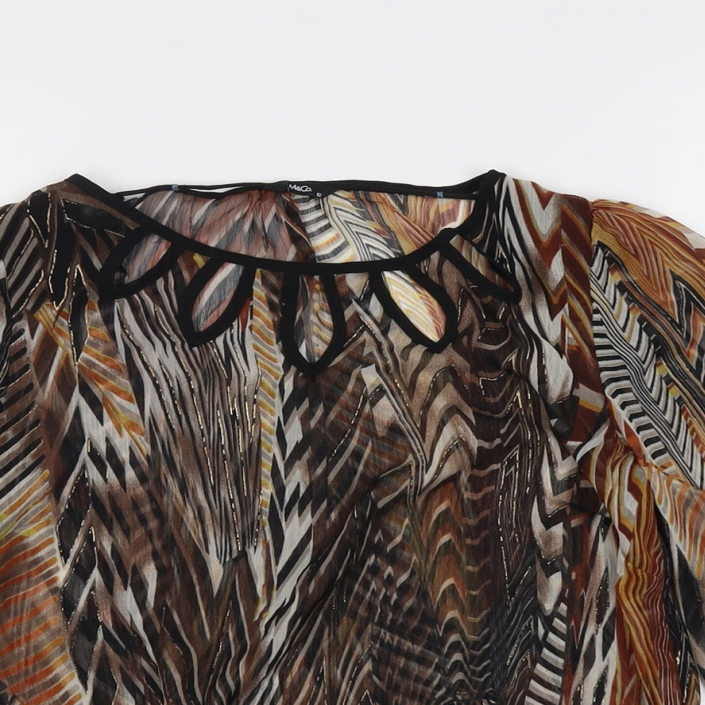 M&Co Womens Brown Geometric Polyester Basic Blouse Size 12 Round Neck