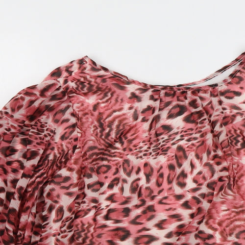 Firenza Womens Pink Animal Print Polyester Basic Blouse Size S Round Neck - Leopard Pattern