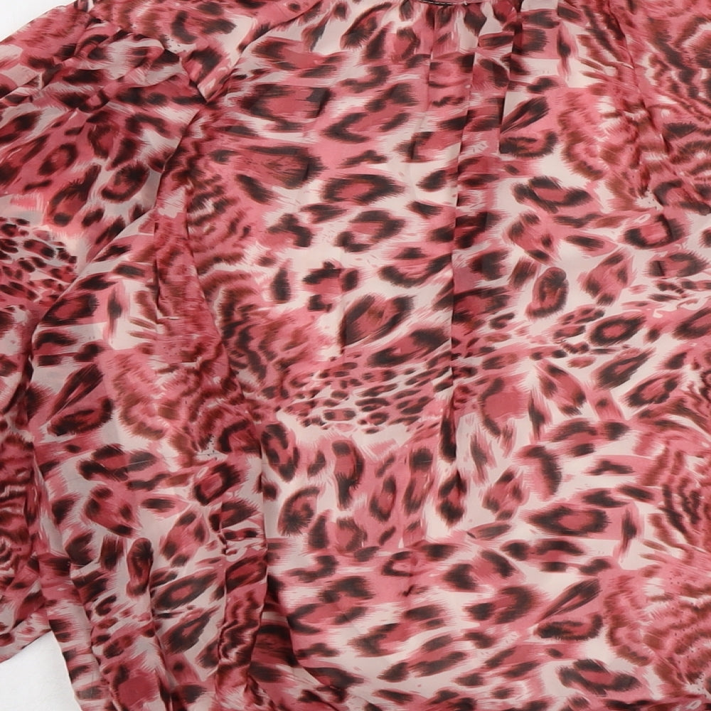 Firenza Womens Pink Animal Print Polyester Basic Blouse Size S Round Neck - Leopard Pattern