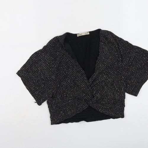 Zara Womens Black Polyester Cropped Blouse Size M V-Neck