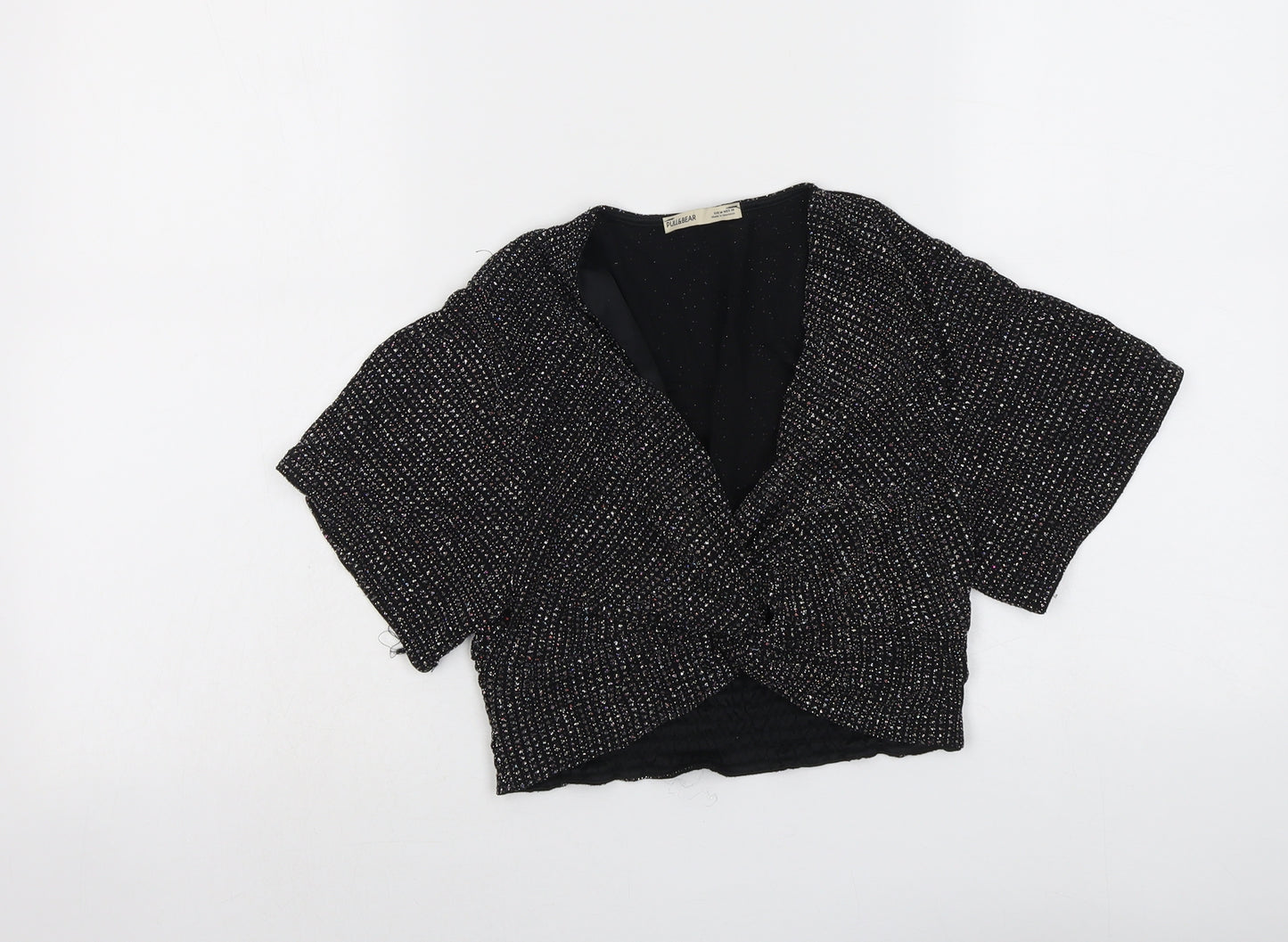 Zara Womens Black Polyester Cropped Blouse Size M V-Neck