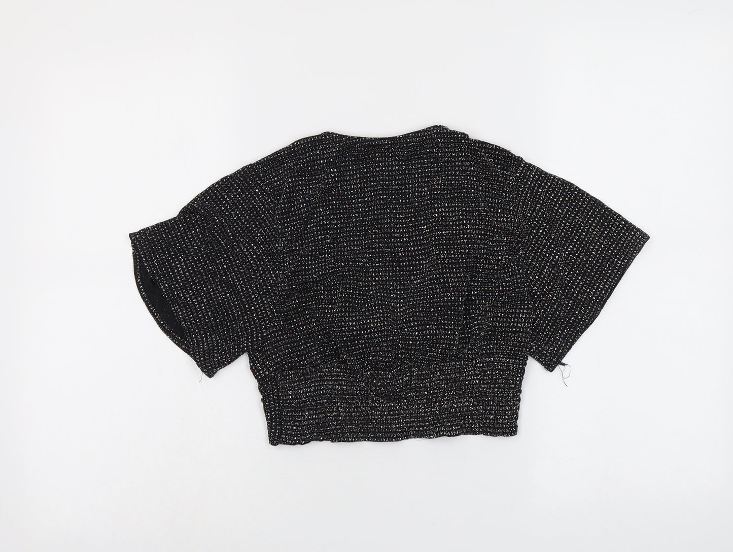 Zara Womens Black Polyester Cropped Blouse Size M V-Neck