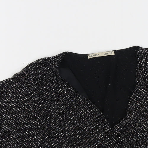 Zara Womens Black Polyester Cropped Blouse Size M V-Neck