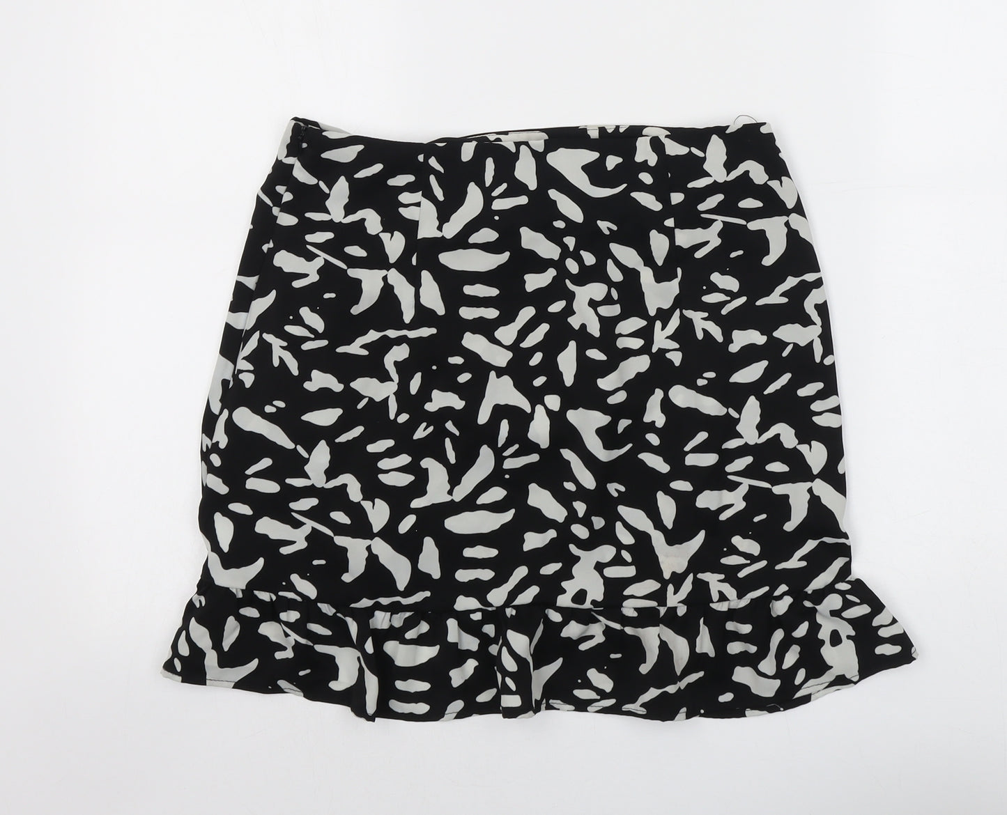 Brave Soul Womens Black Geometric Polyester Skater Skirt Size M Zip