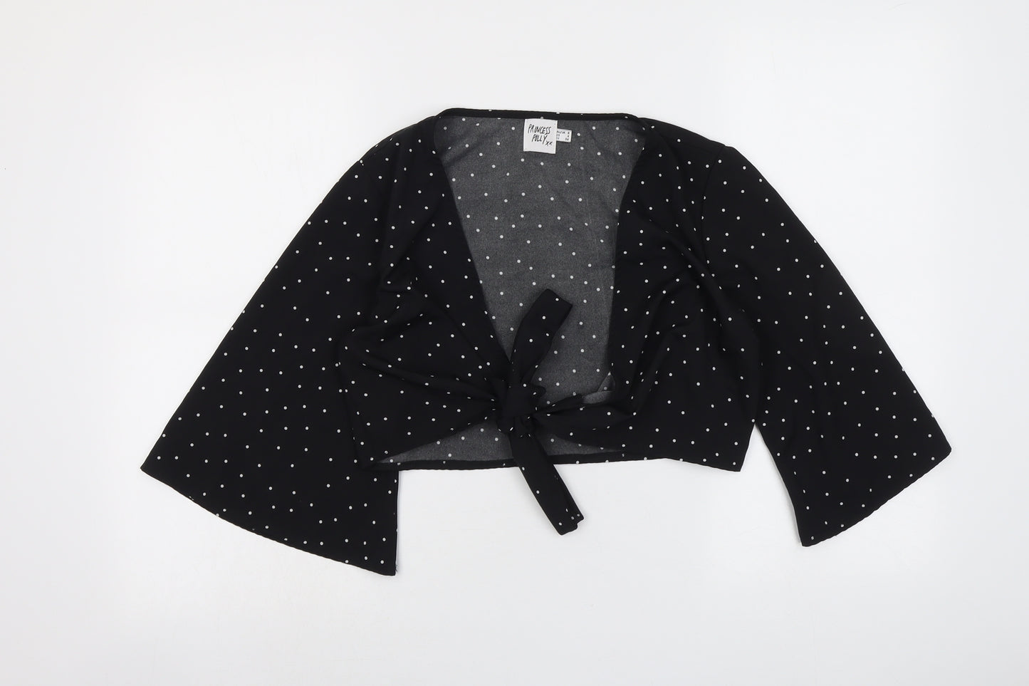 Princess Polly Womens Black Polka Dot Polyester Cropped Blouse Size 8 V-Neck