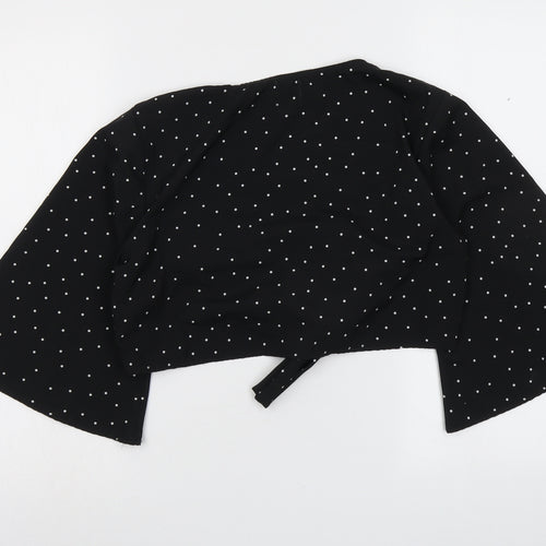 Princess Polly Womens Black Polka Dot Polyester Cropped Blouse Size 8 V-Neck
