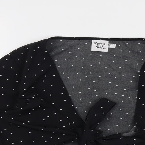 Princess Polly Womens Black Polka Dot Polyester Cropped Blouse Size 8 V-Neck