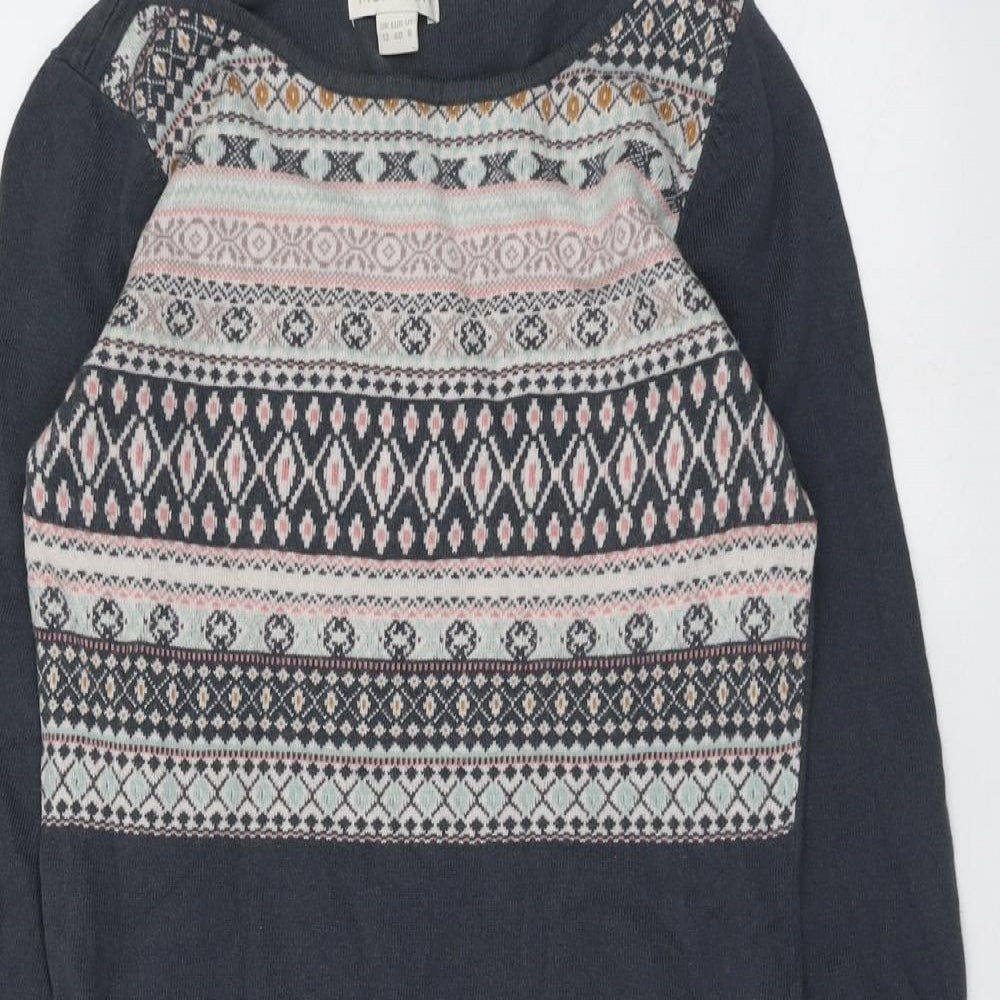 Monsoon Womens Grey Geometric Cotton Jumper Dress Size 12 Boat Neck Pullover