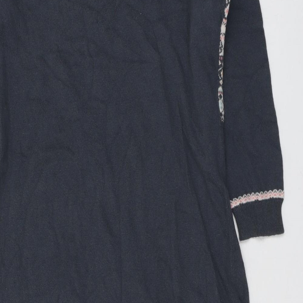Monsoon Womens Grey Geometric Cotton Jumper Dress Size 12 Boat Neck Pullover