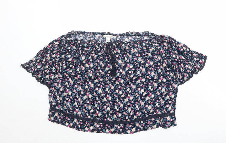 American Eagle Outfitters Womens Blue Geometric Viscose Basic Blouse Size S Boat Neck