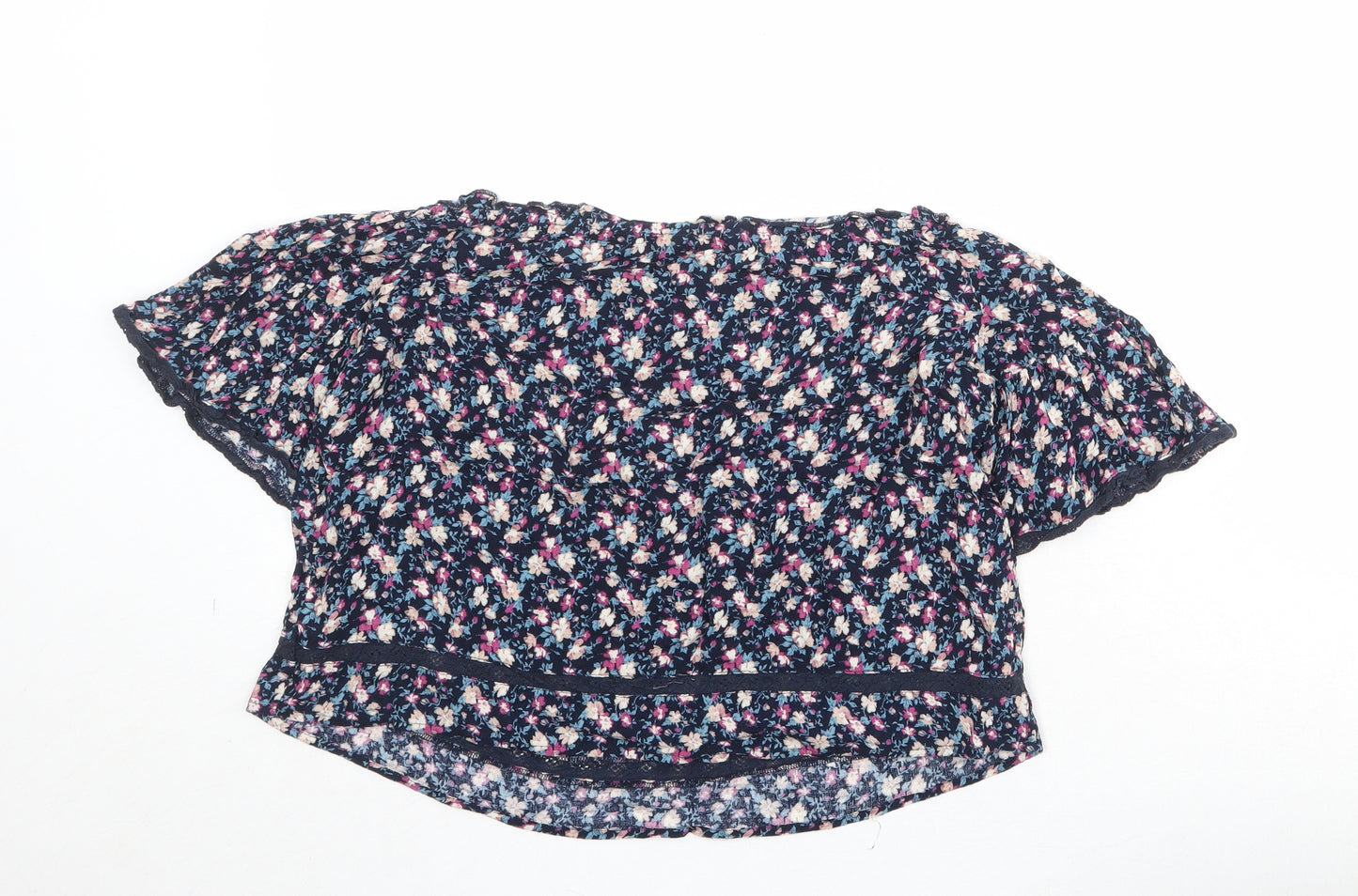 American Eagle Outfitters Womens Blue Geometric Viscose Basic Blouse Size S Boat Neck