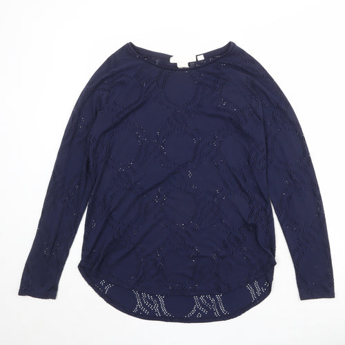 H&M Womens Blue Round Neck Geometric Polyester Pullover Jumper Size M