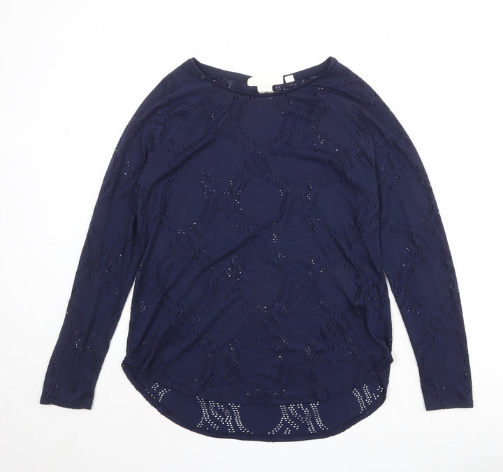 H&M Womens Blue Round Neck Geometric Polyester Pullover Jumper Size M