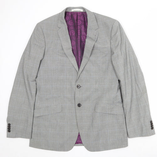 Burton Mens Grey Plaid Polyester Jacket Suit Jacket Size 40 Regular