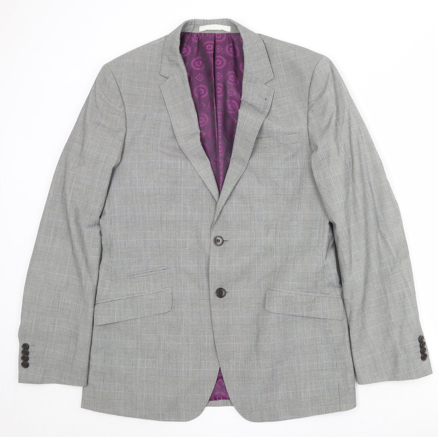Burton Mens Grey Plaid Polyester Jacket Suit Jacket Size 40 Regular