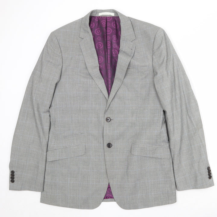 Burton Mens Grey Plaid Polyester Jacket Suit Jacket Size 40 Regular