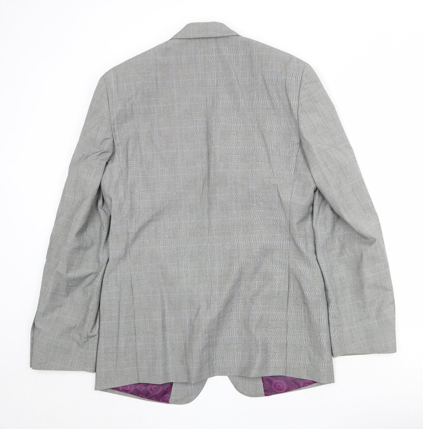 Burton Mens Grey Plaid Polyester Jacket Suit Jacket Size 40 Regular