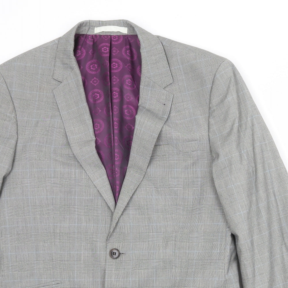 Burton Mens Grey Plaid Polyester Jacket Suit Jacket Size 40 Regular