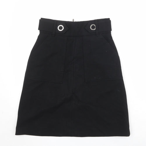 H&M Womens Black Polyester A-Line Skirt Size 26 in Zip