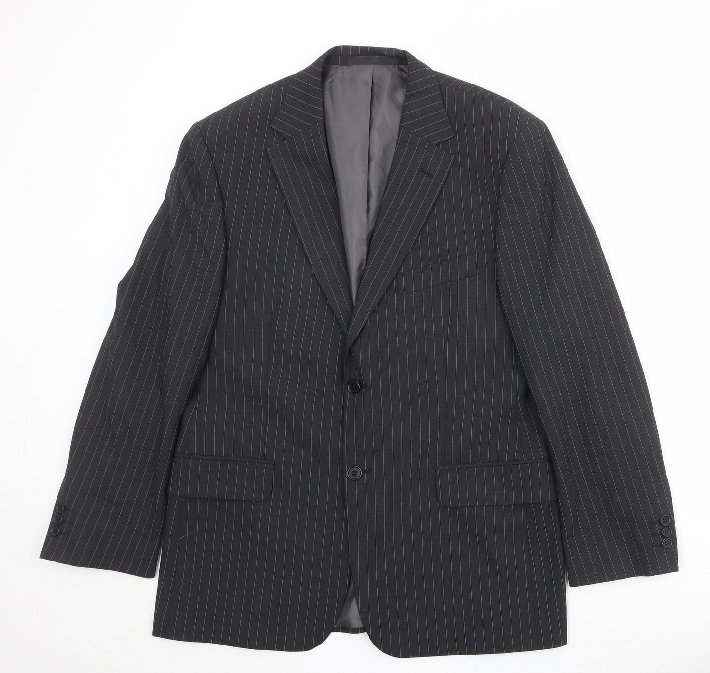 Marks and Spencer Mens Black Striped Polyester Jacket Suit Jacket Size 40 Regular