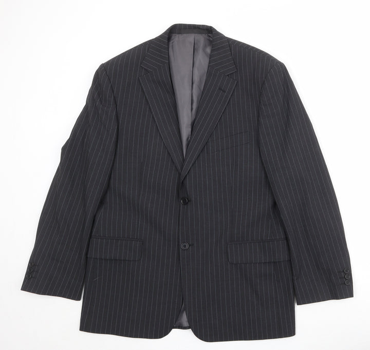 Marks and Spencer Mens Black Striped Polyester Jacket Suit Jacket Size 40 Regular