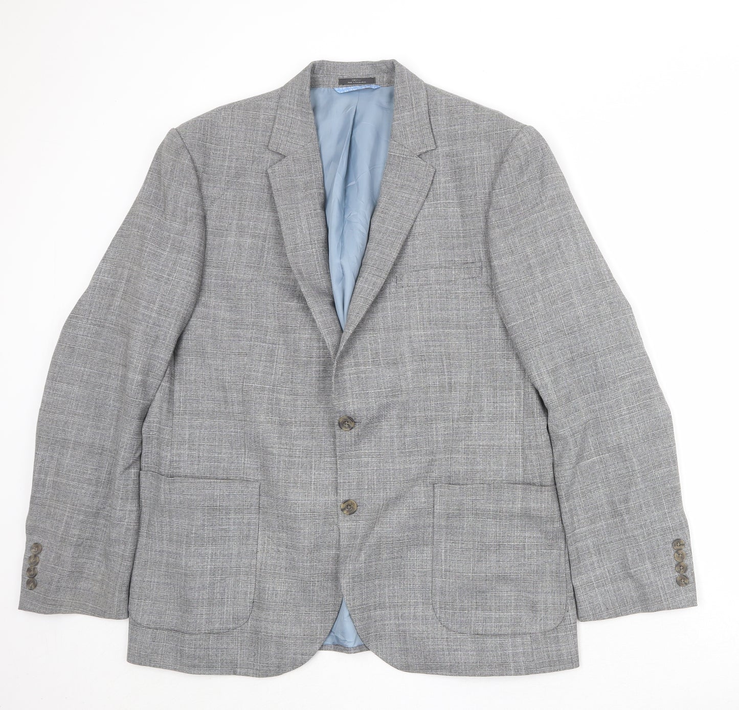 Marks and Spencer Mens Grey Plaid Polyester Jacket Suit Jacket Size 44 Regular
