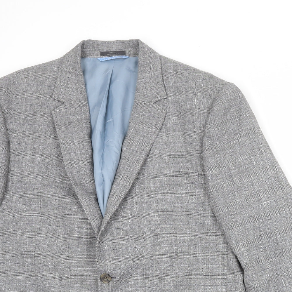 Marks and Spencer Mens Grey Plaid Polyester Jacket Suit Jacket Size 44 Regular