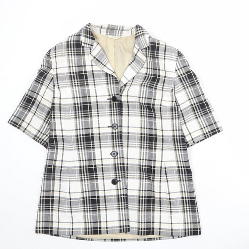 Marks and Spencer Womens White Plaid Polyester Jacket Blazer Size 14