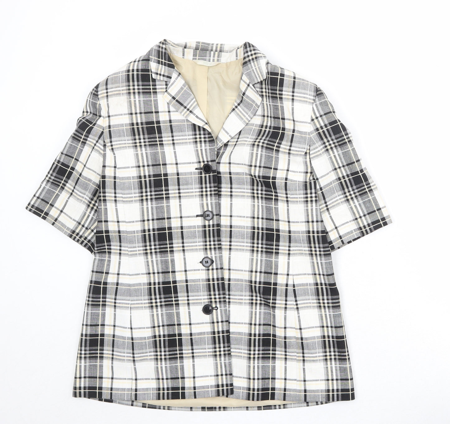 Marks and Spencer Womens White Plaid Polyester Jacket Blazer Size 14