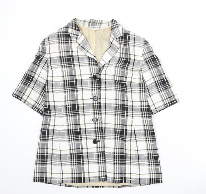 Marks and Spencer Womens White Plaid Polyester Jacket Blazer Size 14