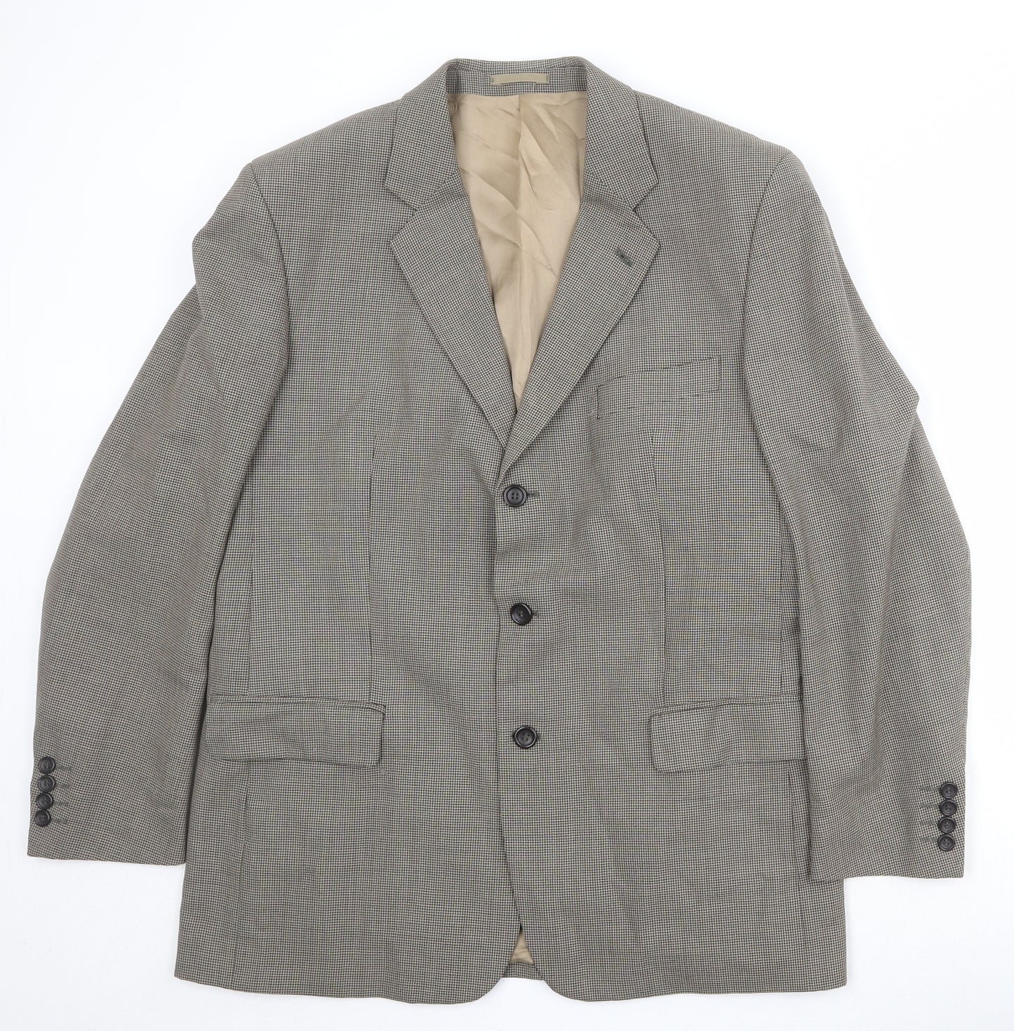 Brook Taverner Mens Beige Geometric Wool Jacket Suit Jacket Size 42 Regular