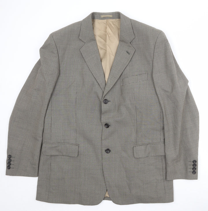 Brook Taverner Mens Beige Geometric Wool Jacket Suit Jacket Size 42 Regular