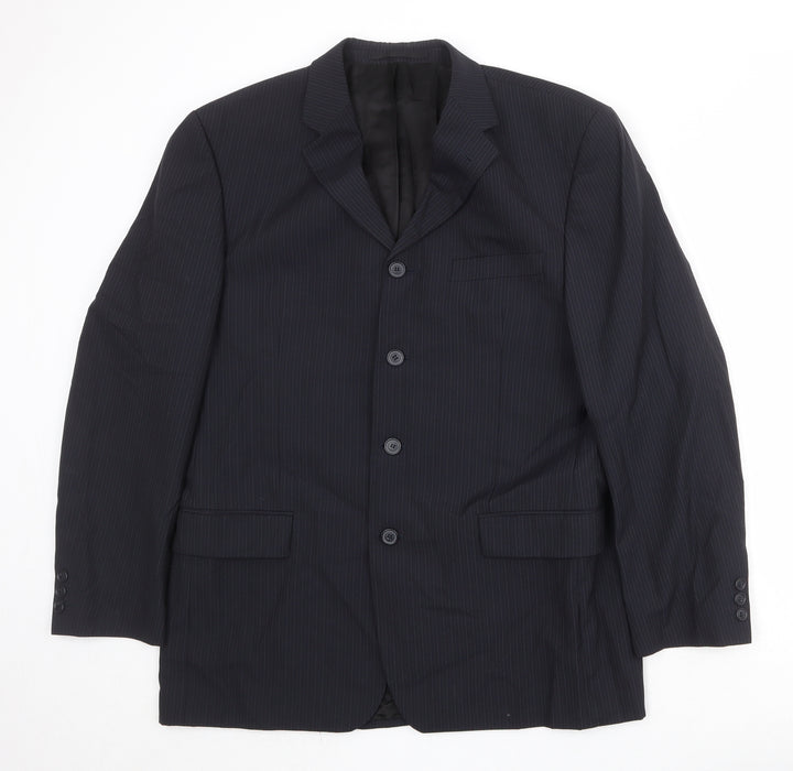 NEXT Mens Black Striped Wool Jacket Suit Jacket Size 42 Regular