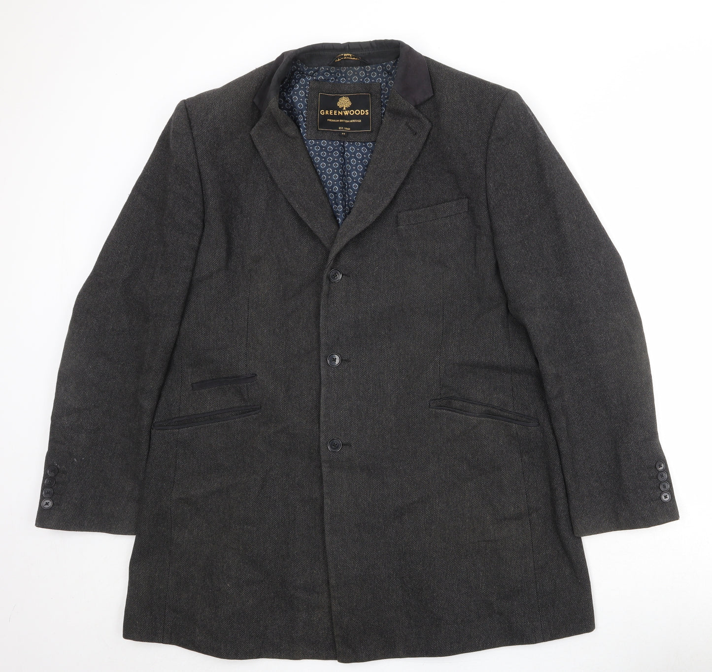 Greenwoods Mens Grey Polyester Jacket Blazer Size 44 Regular