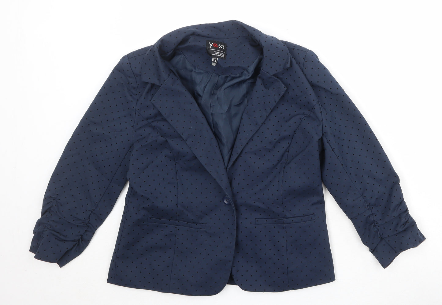 Yest Womens Blue Polka Dot Cotton Jacket Blazer Size 10