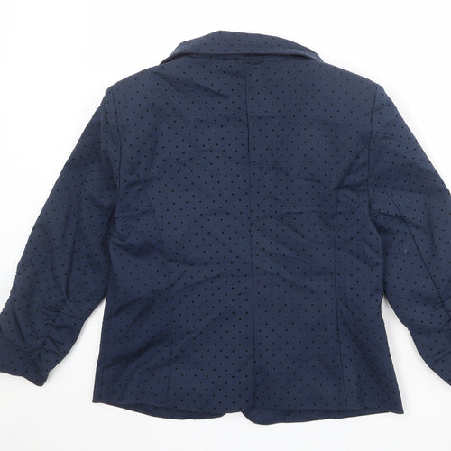 Yest Womens Blue Polka Dot Cotton Jacket Blazer Size 10