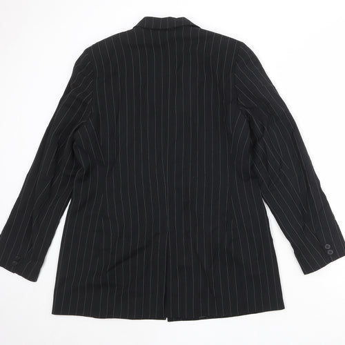 Laura Ashley Womens Black Striped Wool Jacket Suit Jacket Size 16