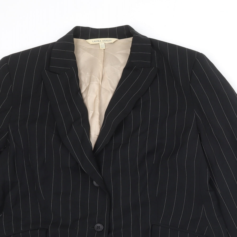 Laura Ashley Womens Black Striped Wool Jacket Suit Jacket Size 16