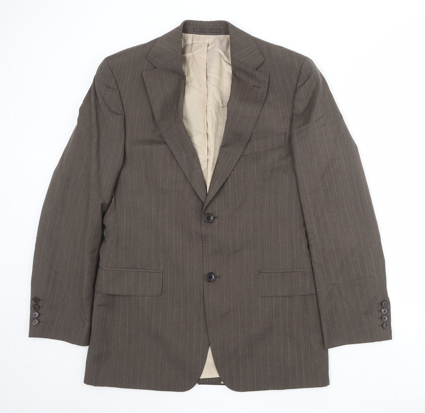 Boss Mens Brown Striped Wool Jacket Suit Jacket Size 48 Regular