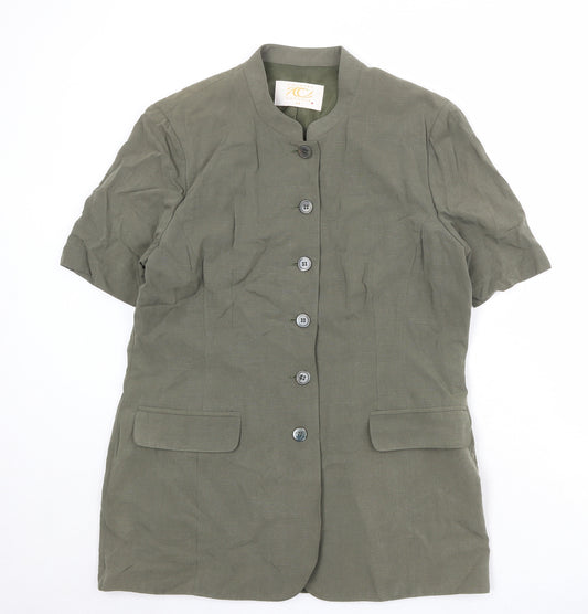 Front view of Country Casuals women’s green modal jacket blazer, size UK 14