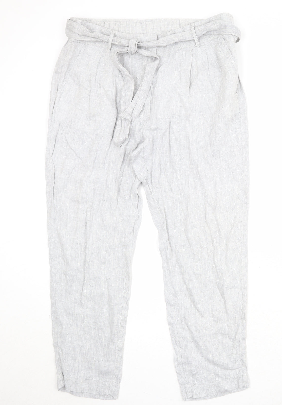 Marks and Spencer Womens Grey Linen Trousers Size 16 Regular Zip