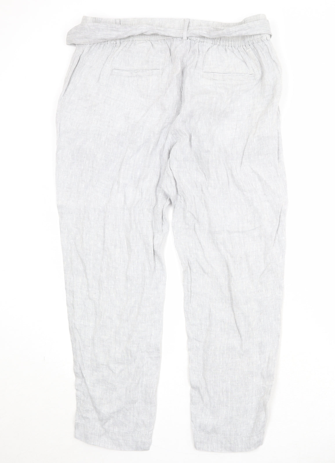 Marks and Spencer Womens Grey Linen Trousers Size 16 Regular Zip