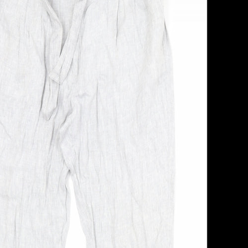 Marks and Spencer Womens Grey Linen Trousers Size 16 Regular Zip