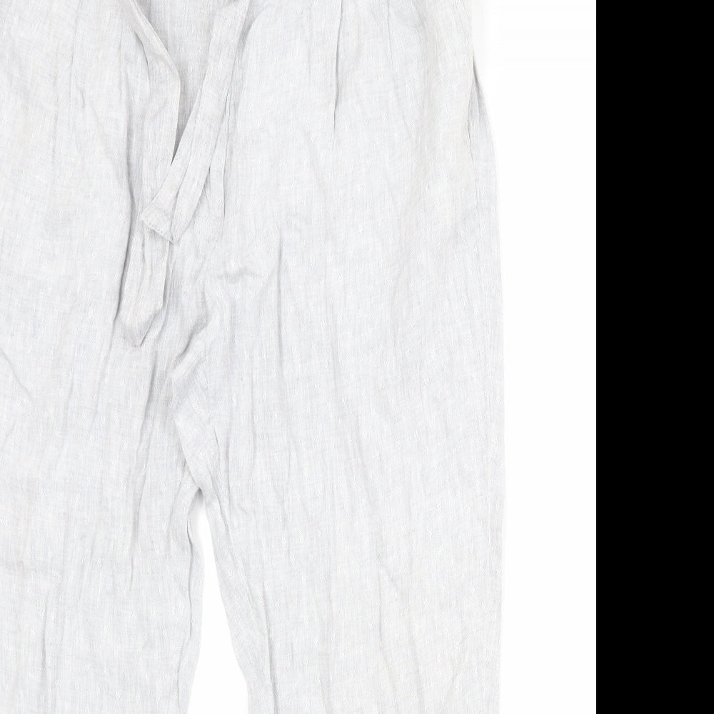 Marks and Spencer Womens Grey Linen Trousers Size 16 Regular Zip