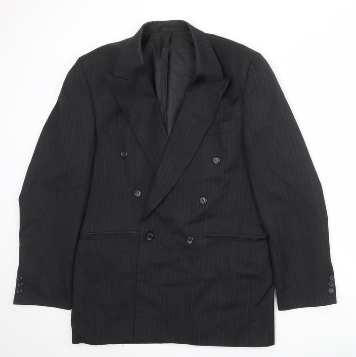 Burton Mens Black Striped Polyester Jacket Suit Jacket Size 40 Regular