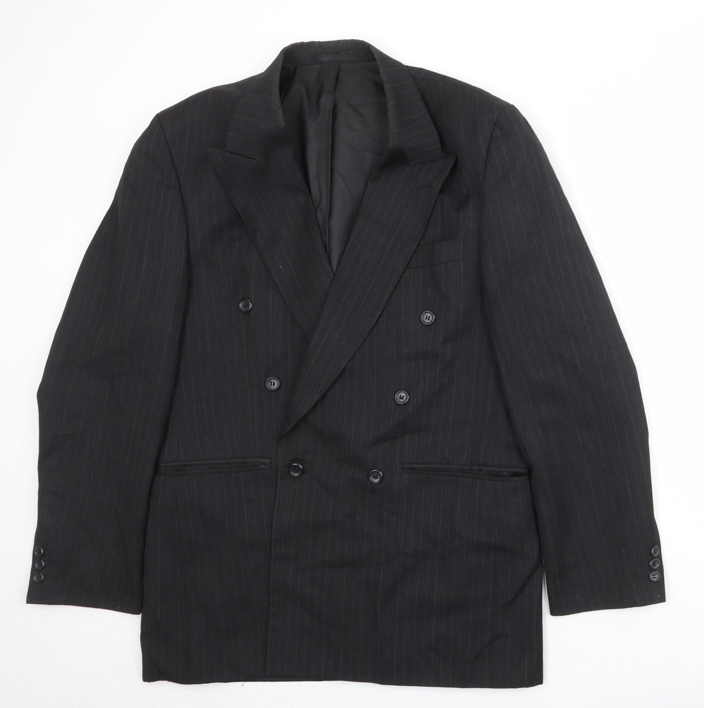 Burton Mens Black Striped Polyester Jacket Suit Jacket Size 40 Regular