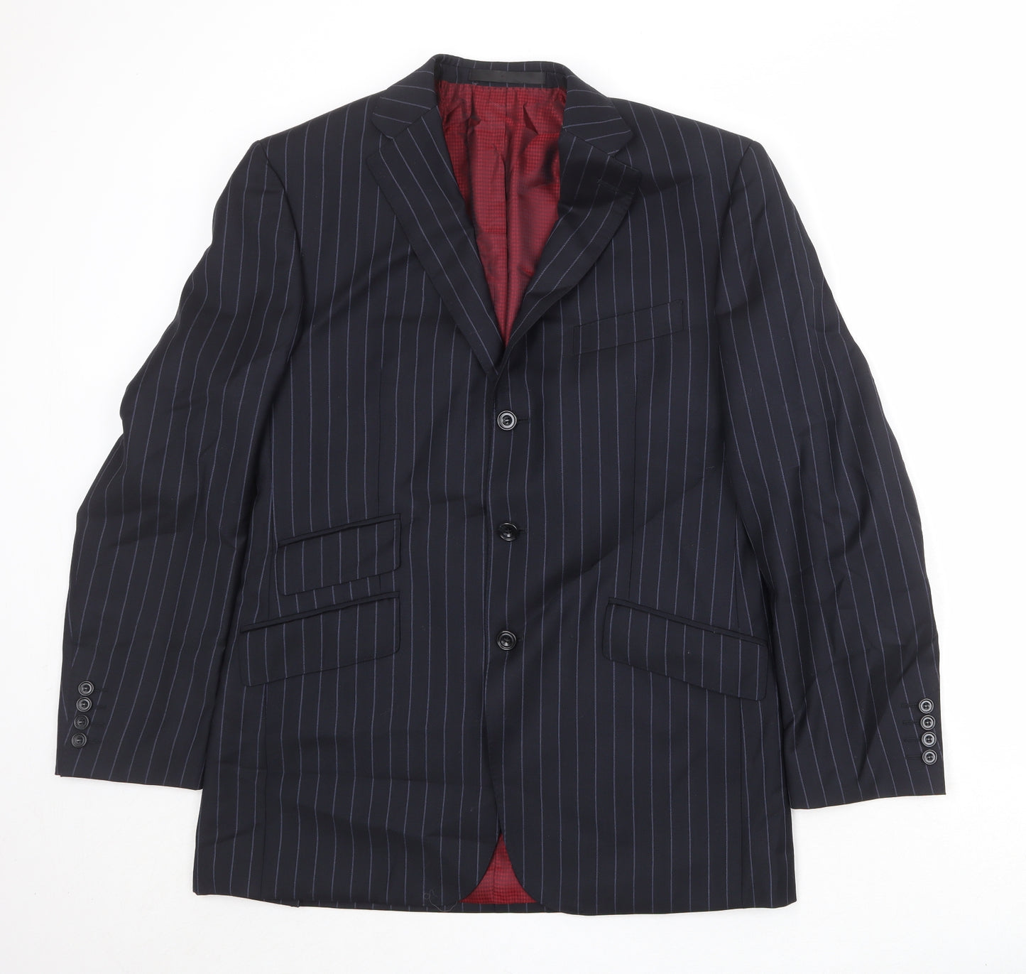 Marks and Spencer Mens Black Striped Wool Jacket Suit Jacket Size 40 Regular