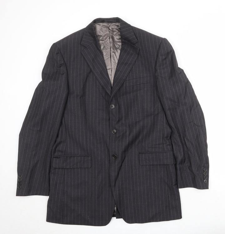 Marks and Spencer Mens Black Striped Wool Jacket Suit Jacket Size 40 Regular